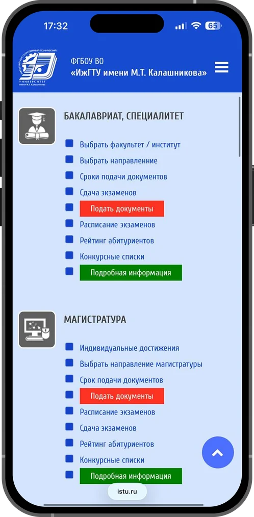 Шаг 4: подраздел Бакалавриат